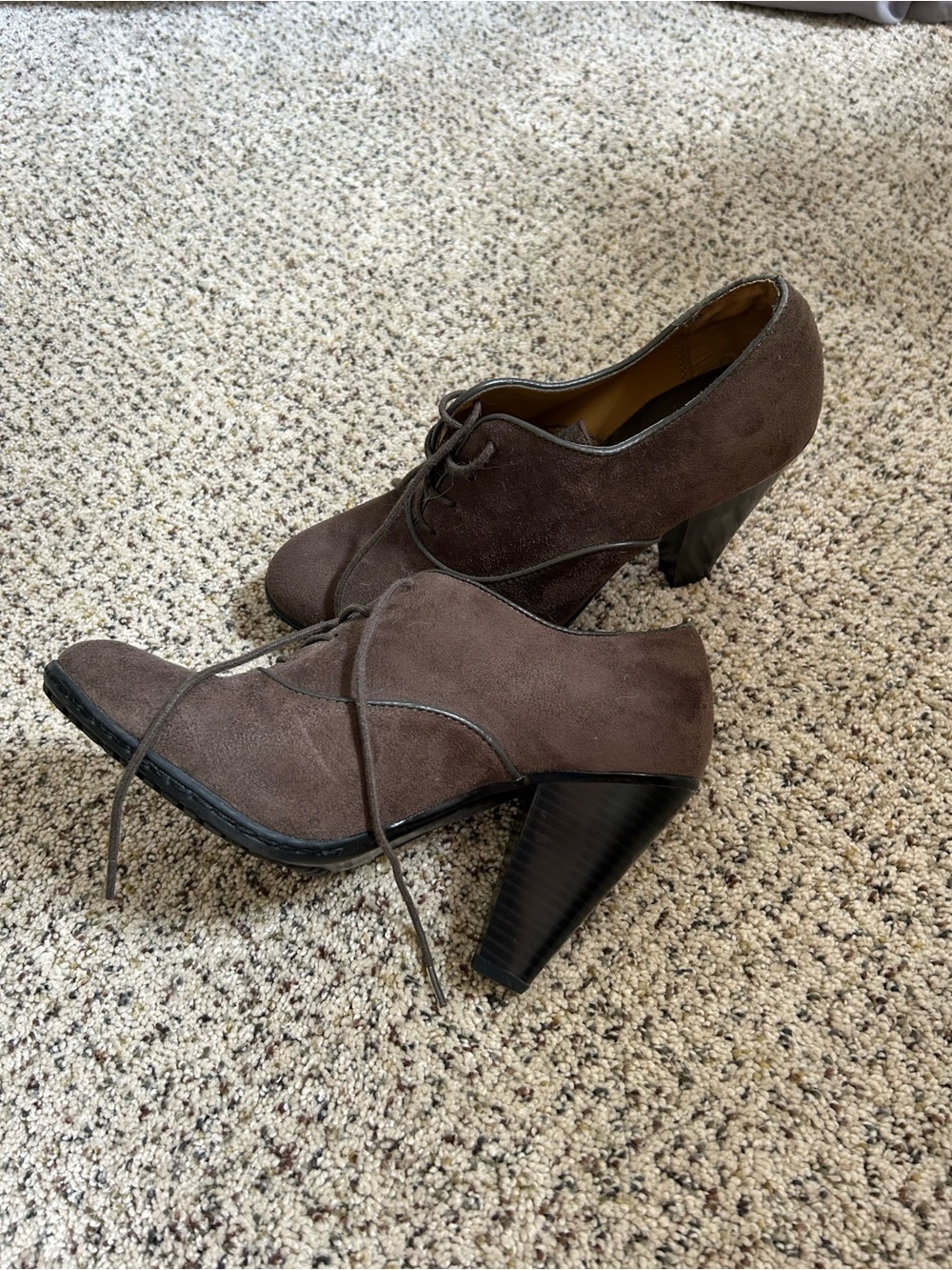 Brown Suede Lace-Up Cone Heel